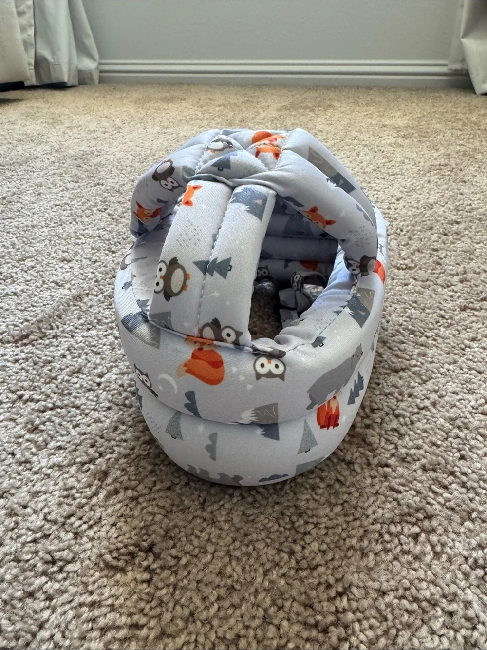SimplyKids Baby/Toddler Adjustable Head Protection, Gray Owl Print, Chin Strap